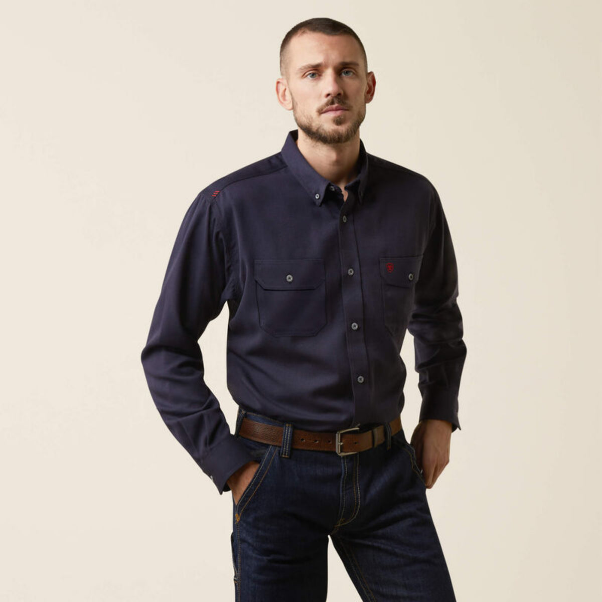 Ariat Men's FR Air Inherent Button Long Sleeve Safety Work Shirt Work Shirts Ariat Navy Heather 2XL Reg