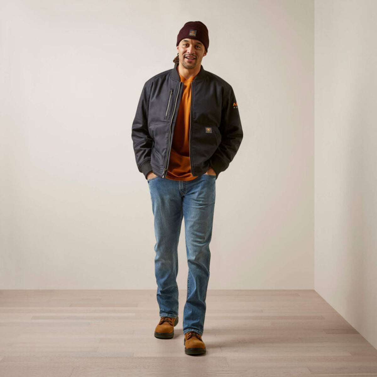 Ariat Men's Rebar Stretch Canvas Zip Bomber Jacket Jackets & Coats Ariat