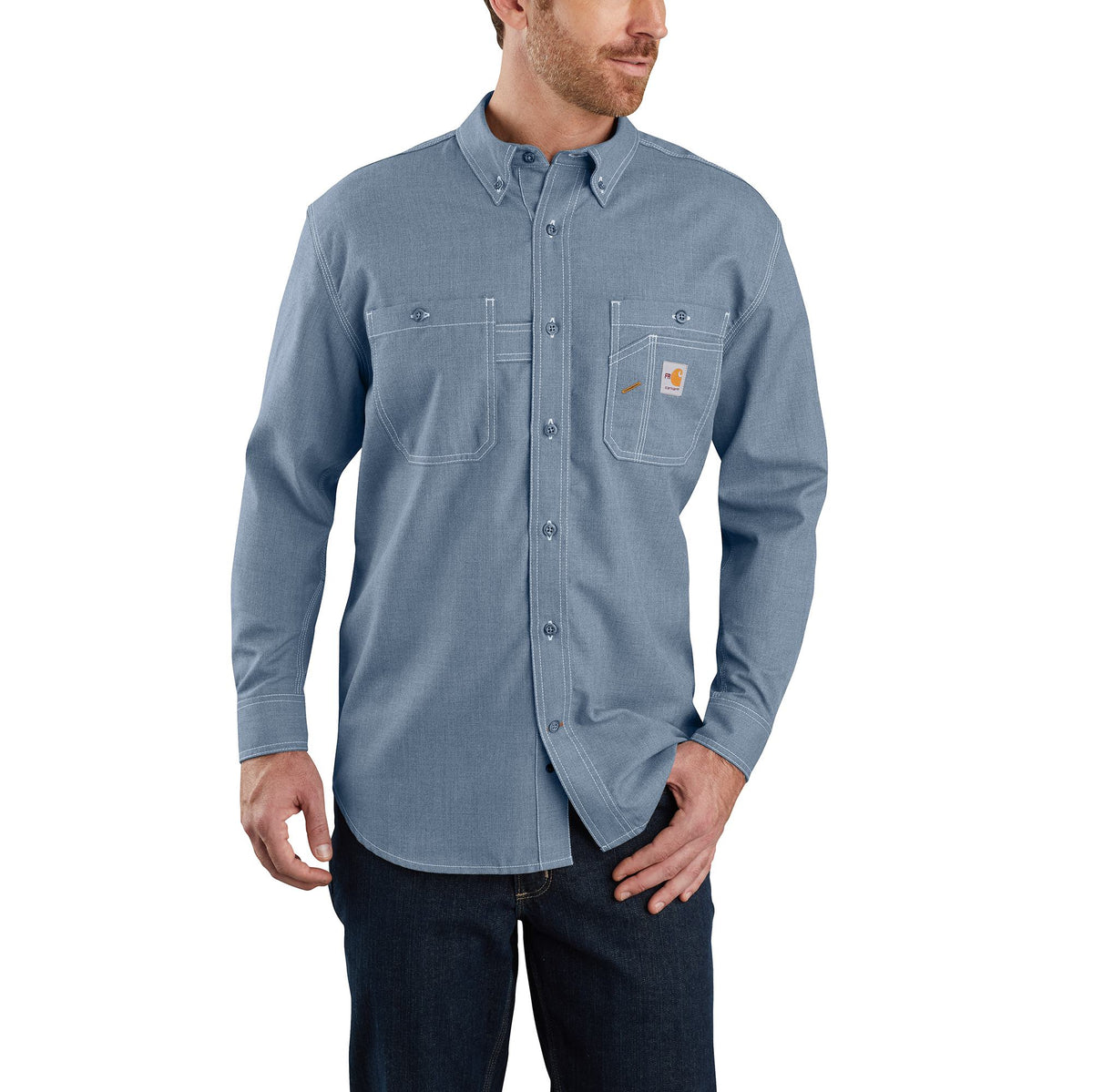 Carhartt Men's Flame Resistant Force® Lightweight Work Shirt Work Shirts Carhartt Steel Blue 2XL Reg