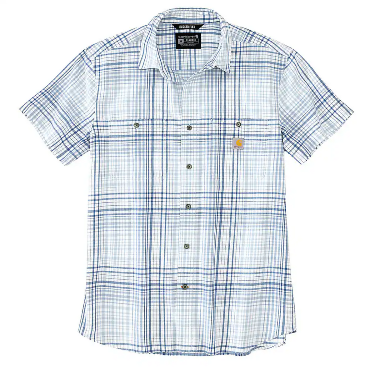 Carhartt Men's Rugged Flex Lightweight Button-Down Short Sleeve Plaid Shirt Work Shirts Carhartt Fog Blue 2XL Reg