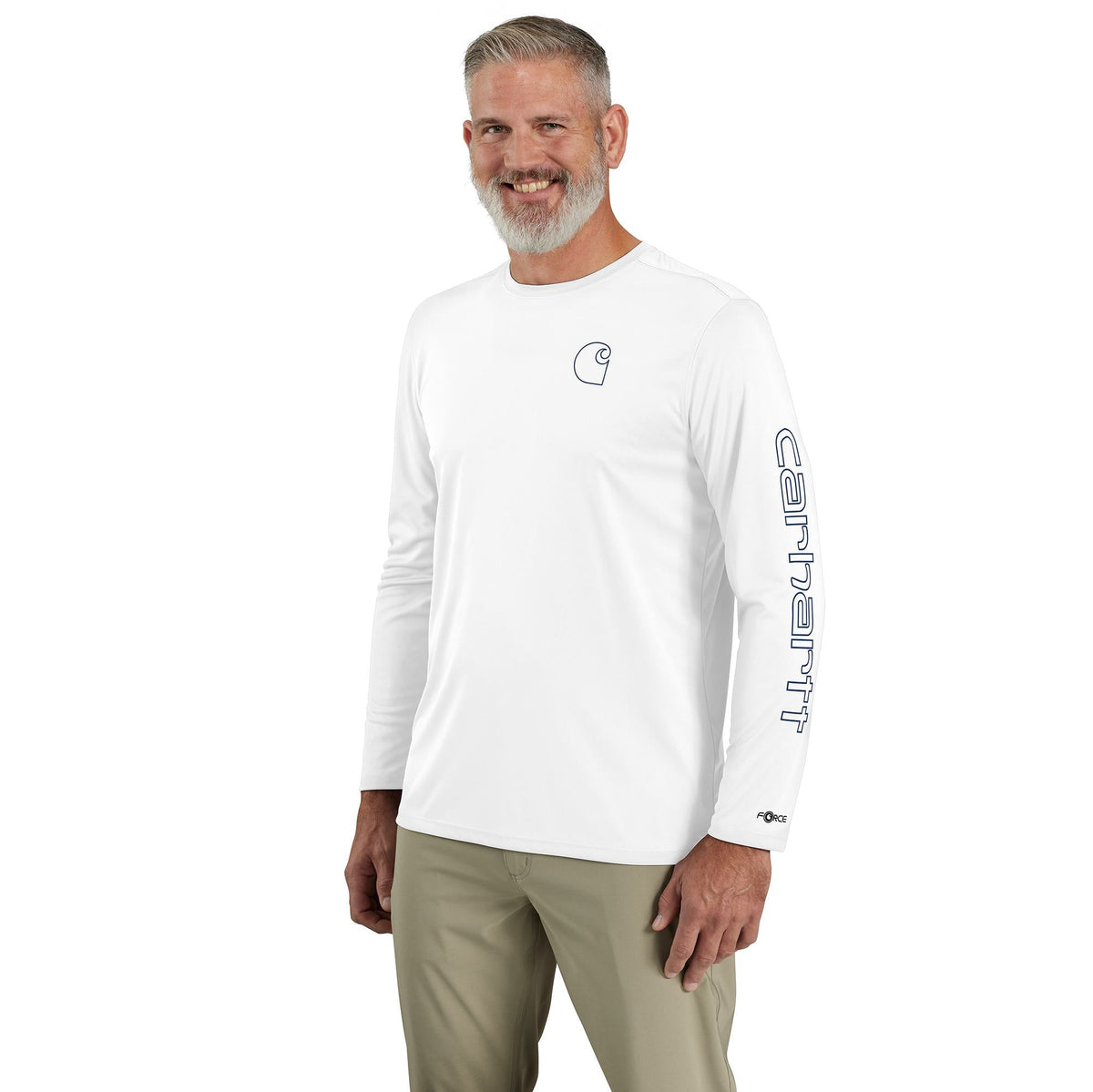 Carhartt Men's Force Sun Defender Lightweight Long Sleeve Logo T-Shirt Long Sleeve T-Shirts Carhartt White/Navy 2XL Reg