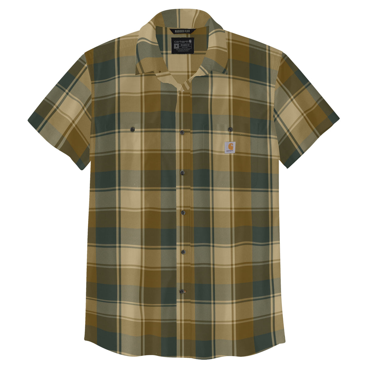 Carhartt Men's Rugged Flex Relaxed Fit Button-Down Short Sleeve Work Shirt Work Shirts Carhartt Forestry Green 2XL Reg