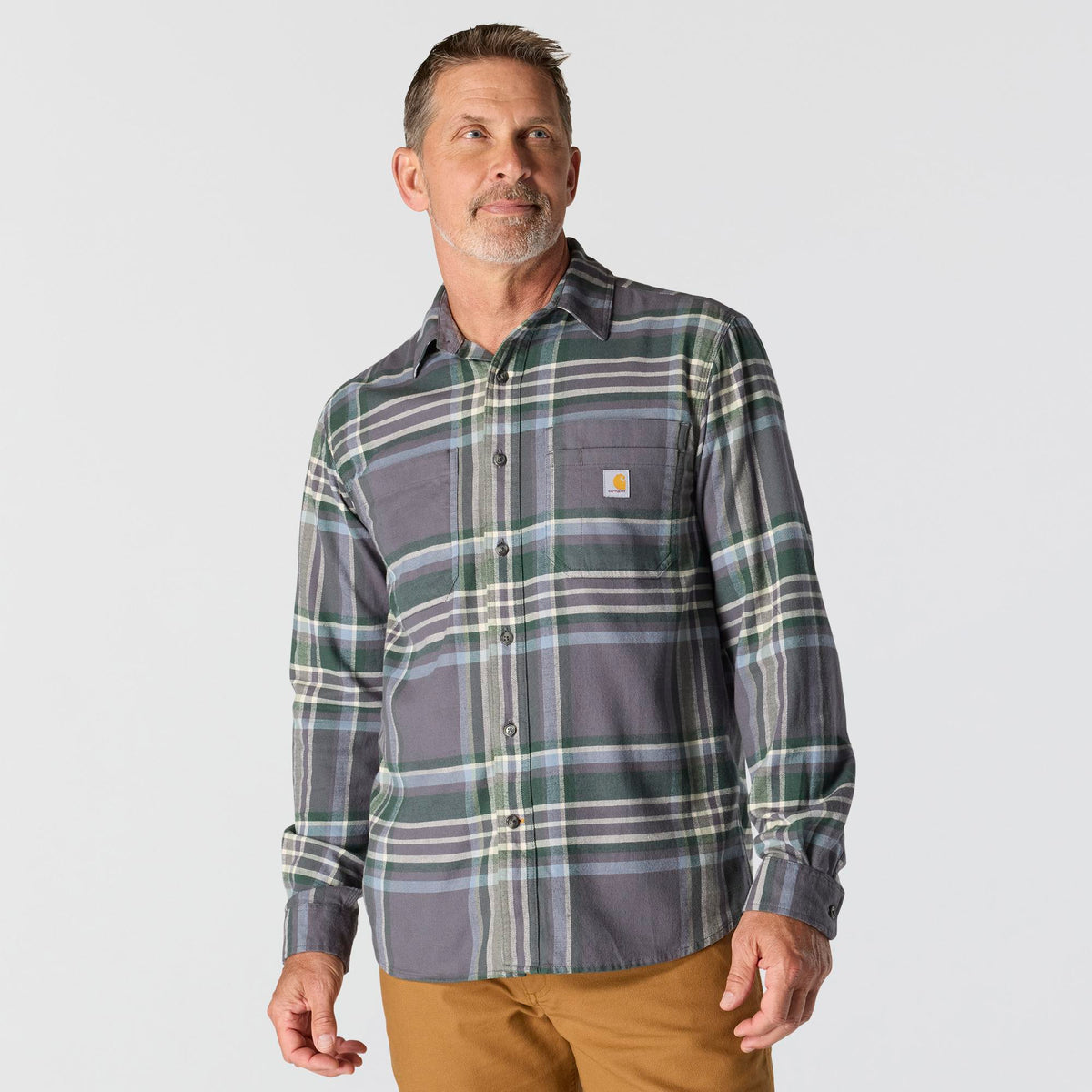 Carhartt Men's Rugged Flex™ Relaxed Fit Midweight Flannel Plaid Work Shirt Work Shirts Carhartt Gravel 2XL Reg