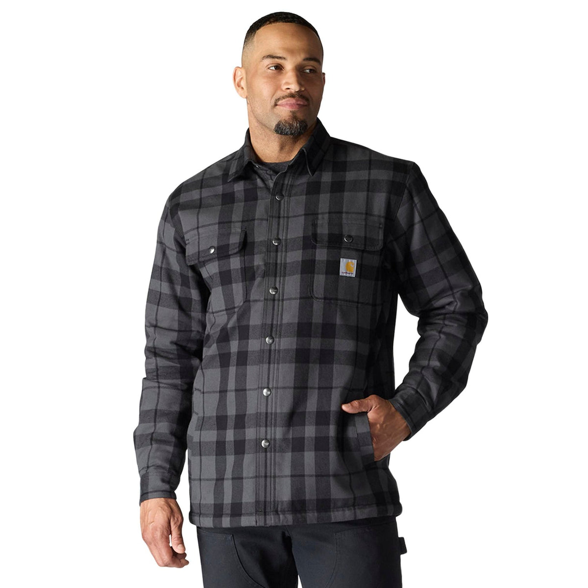Carhartt Men's Relaxed Fit Sherpa-Lined Long Sleeve Flannel Shirt Jac Long Sleeve T-Shirts Carhartt Shadow 2XL Reg