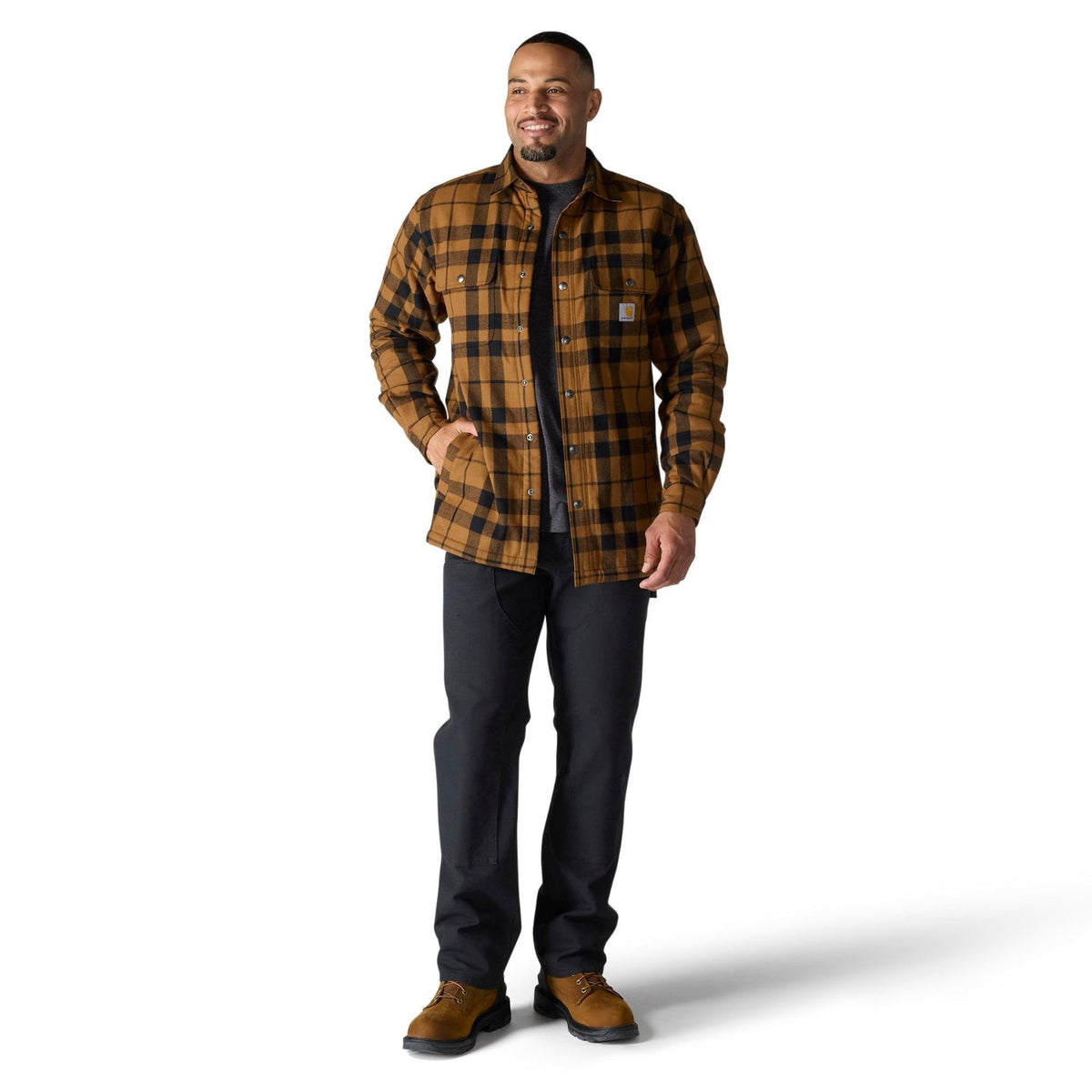 Carhartt Men's Relaxed Fit Sherpa-Lined Long Sleeve Flannel Shirt Jac Long Sleeve T-Shirts Carhartt