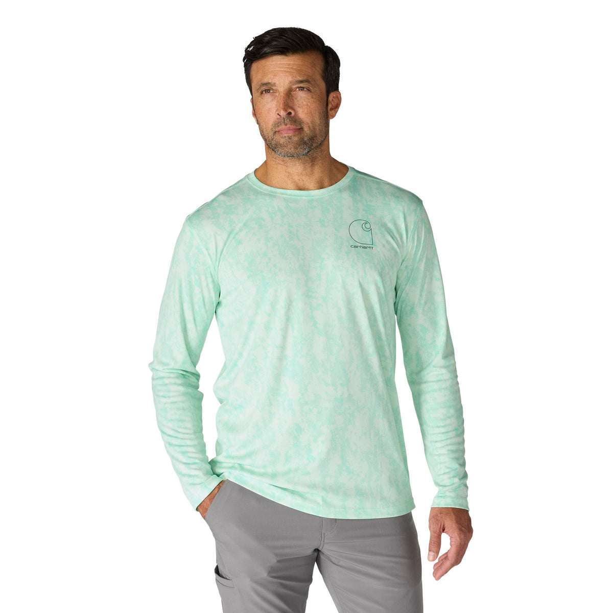Carhartt Men's Force Sun Defender™ Relaxed Print Long Sleeve T-Shirt Long Sleeve T-Shirts Carhartt Fresh Mint Terrain Camo L Reg