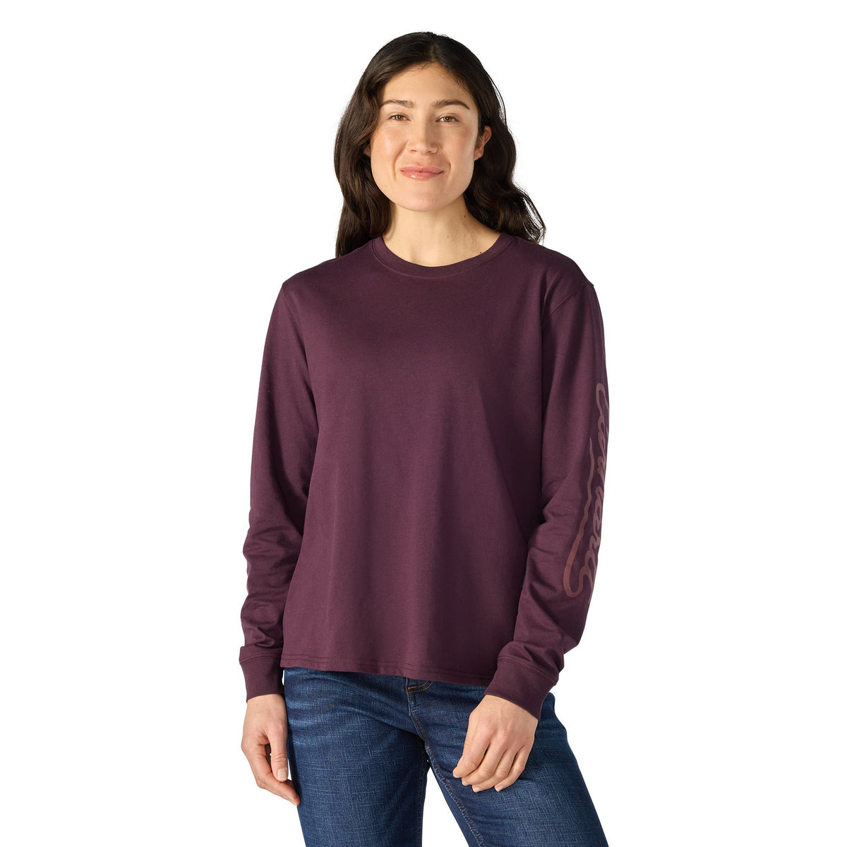 Carhartt Women's Irvine Loose Fit Logo Script Long Sleeve T-Shirt Long Sleeve T-Shirts Carhartt Deep Cherrywood 2XL Reg