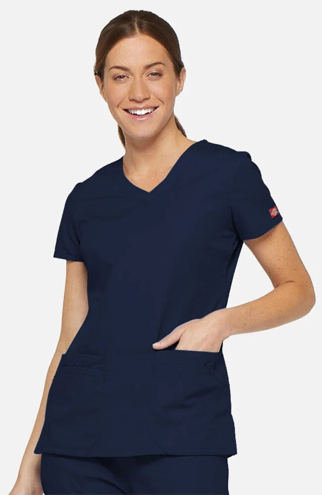 Dickies Women's 5-Pocket Shaped V-Neck Scrub Top Scrubs Dickies Navy 2XL Reg