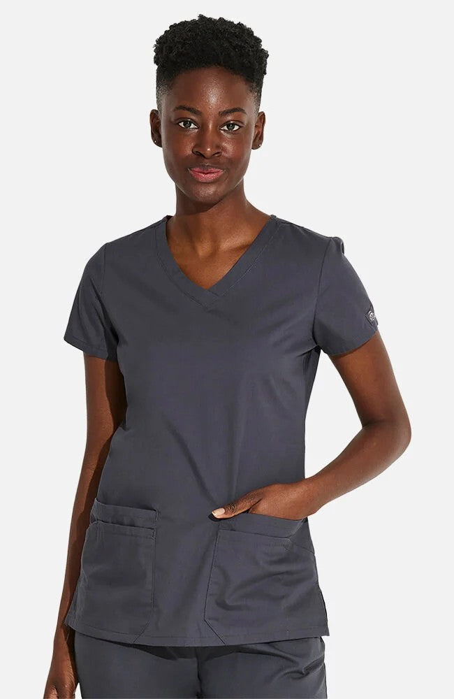 Dickies Women's 5-Pocket Shaped V-Neck Scrub Top Scrubs Dickies Pewter 2XL Reg
