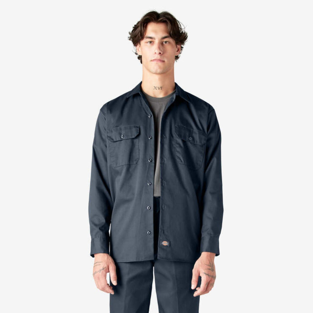 Dickies Men's Button-Down Chest Pocket Long Sleeve Work Shirt Work Shirts Dickies Navy 2XL Reg