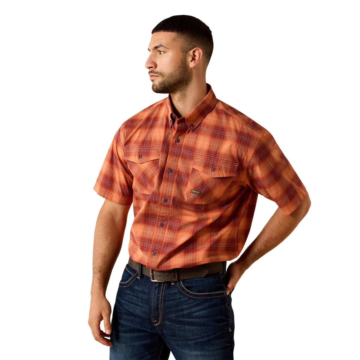 Ariat Men's Rebar DuraStretch Short Sleeve Work Shirt Work Shirts Ariat Sunset Orange 2XL Reg