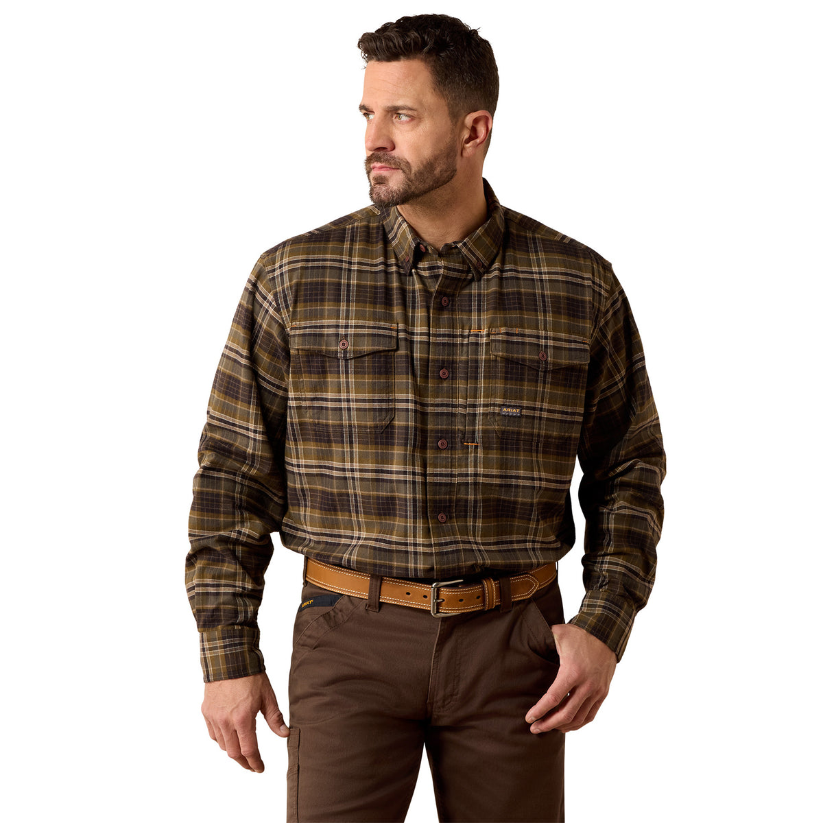 Ariat Men's Rebar Flannel Durastretch Long Sleeve Work Shirt Work Shirts Ariat Earth 2XL Reg