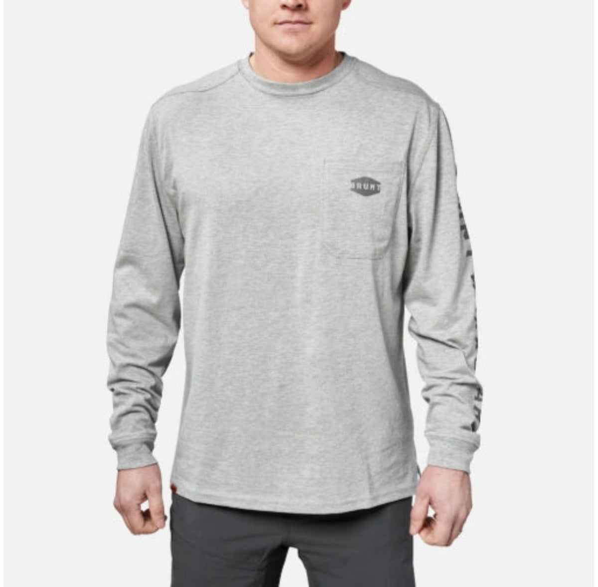 BRUNT Men's The Brunt Utility Pocket Logo Long Short T-Shirt Long Sleeve T-Shirts BRUNT Light Grey Heather 2XL Reg
