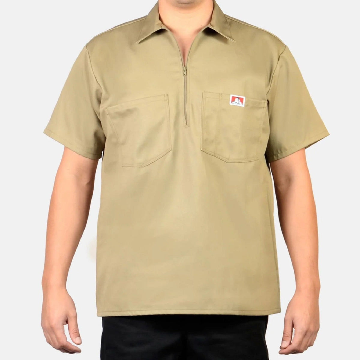 Ben Davis Men's 1/2 Zip Double Pocket Short Sleeve Work Shirt Work Shirts Ben Davis Khaki 2XL Reg
