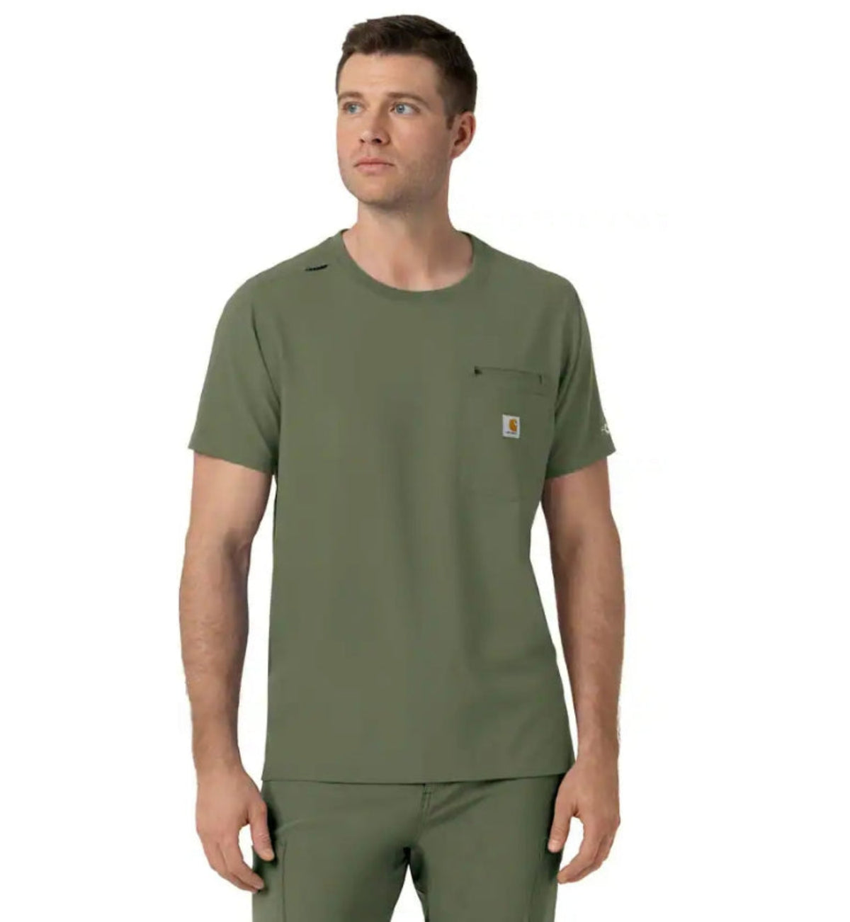 Carhartt Men's Cross Flex Crewneck Pocket Short Sleeve Scrub Top Scrubs Carhartt Olive 2XL Reg