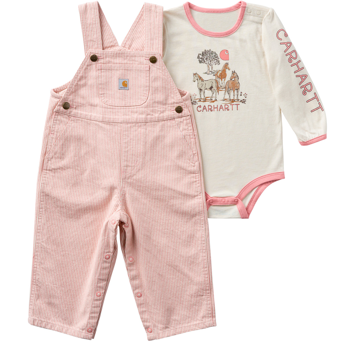Carhartt Kids' Horse Graphic Long Sleeve Bodysuit + Overall Set Bibs & Overalls Carhartt Rosette 12M Infant