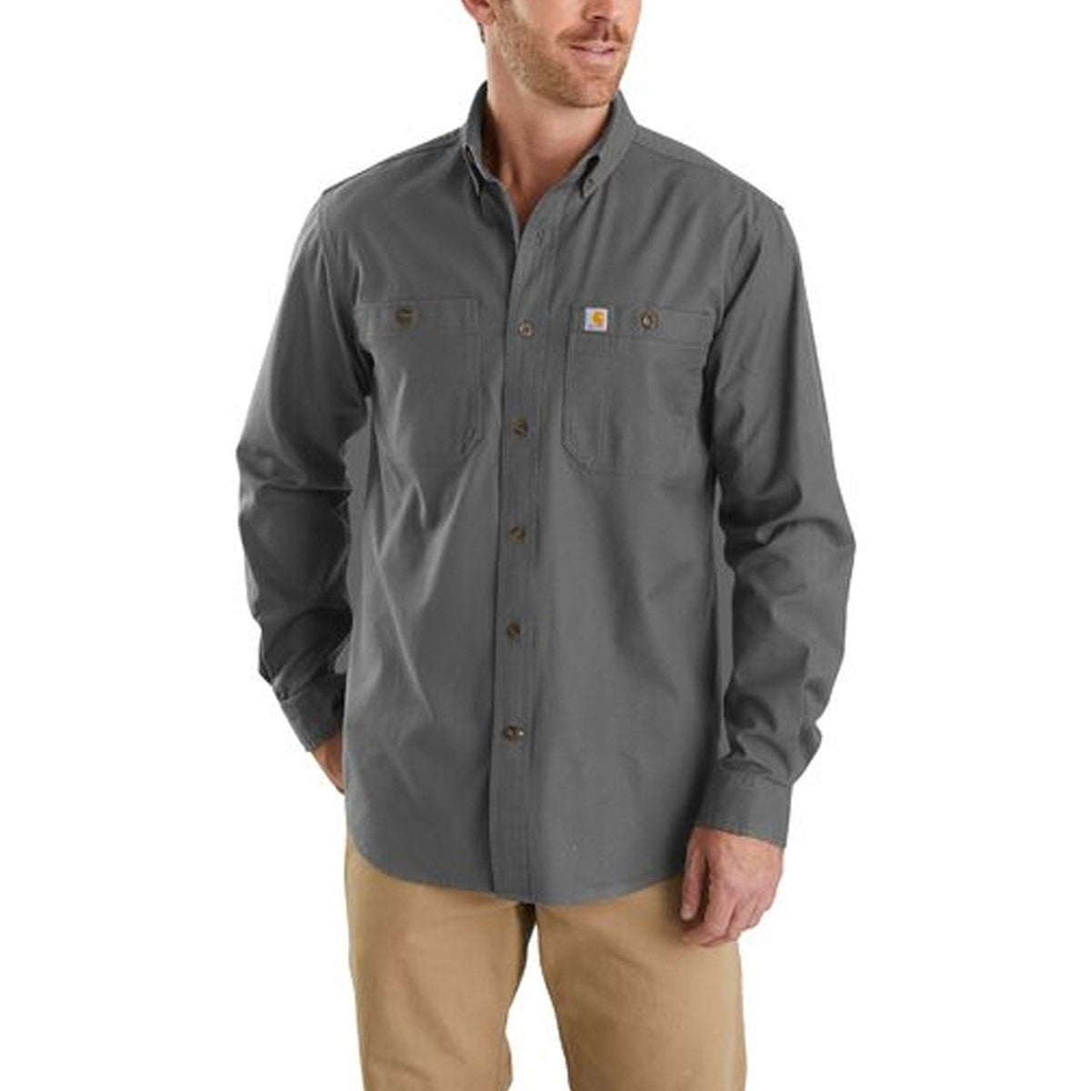 Carhartt Men's Rugged Flex® Rigby Button-Down Long Sleeve Shirt Work Shirts Carhartt Gravel 2XL Reg