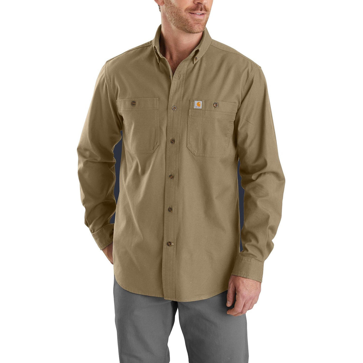 Carhartt Men's Rugged Flex® Rigby Button-Down Long Sleeve Shirt Work Shirts Carhartt Dark Khaki 2XL Reg