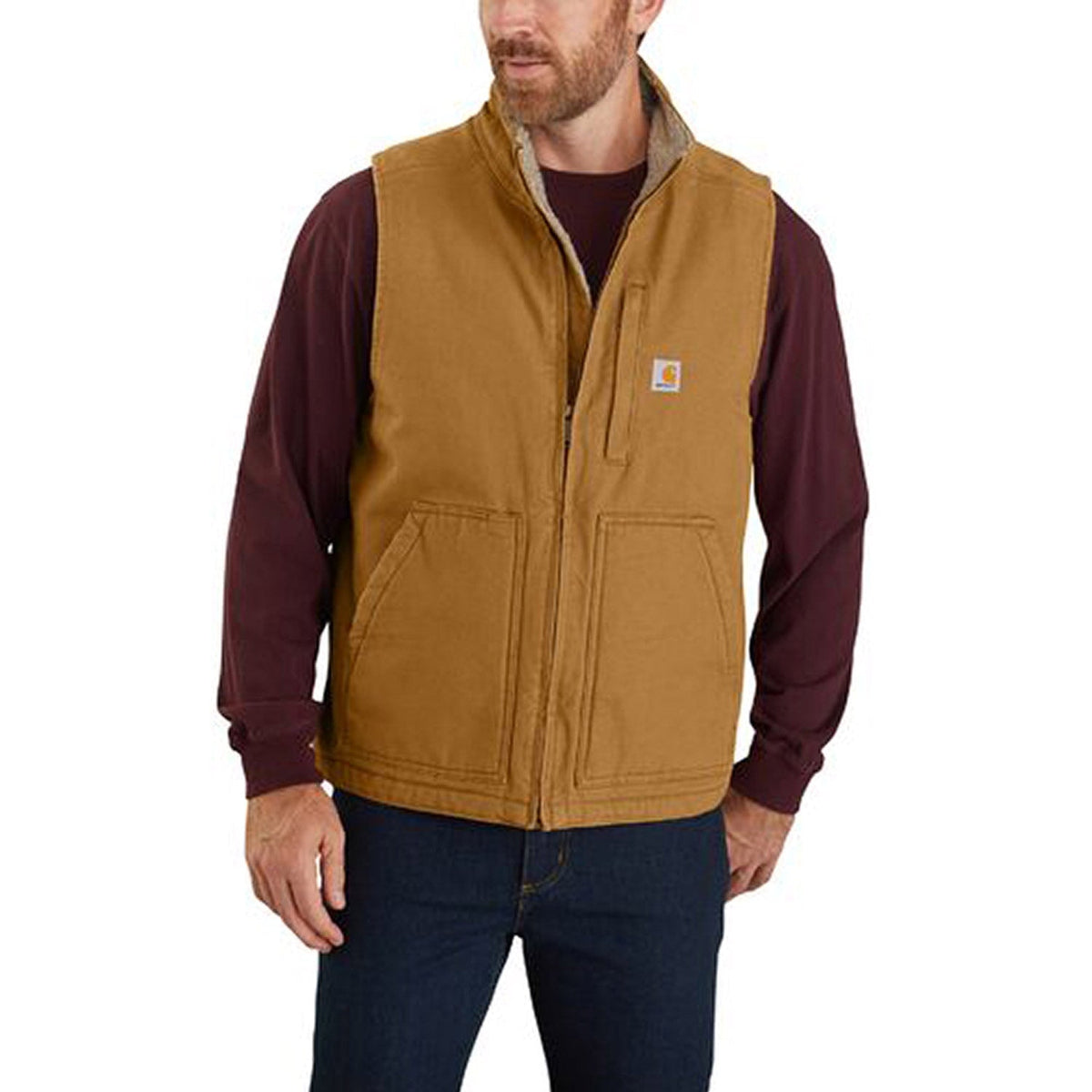 Carhartt Men's Washed Duck Mock Neck Vest Vests Carhartt Carhartt Brown 2XL Reg