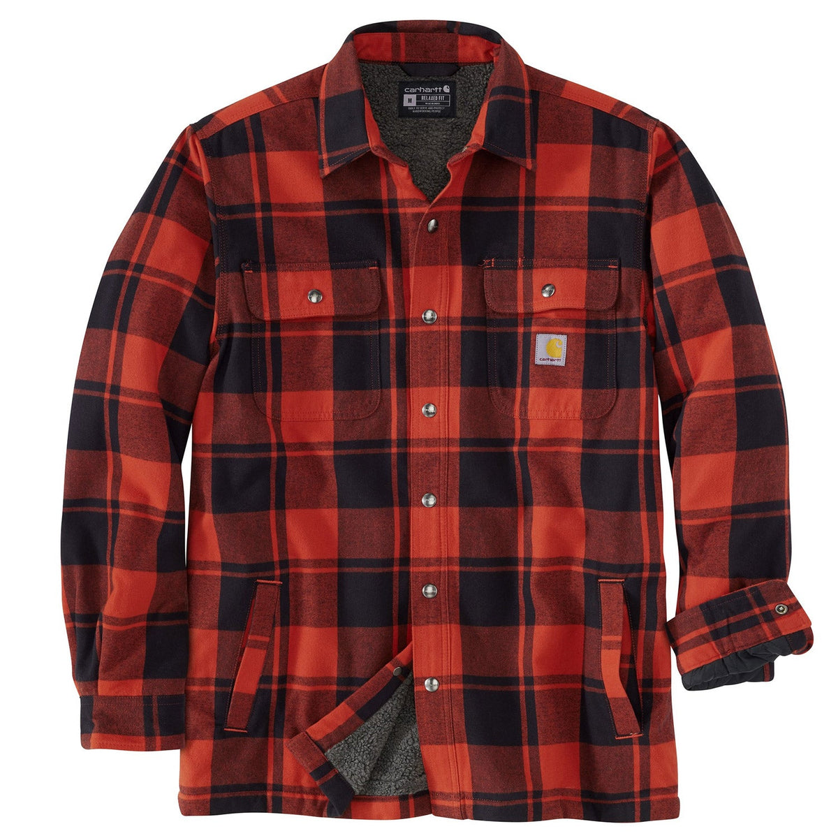 Carhartt Men's Relaxed Fit Sherpa-Lined Snap-Up Flannel Shirt Jac Work Shirts Carhartt Bordeaux Heather 2XL Reg