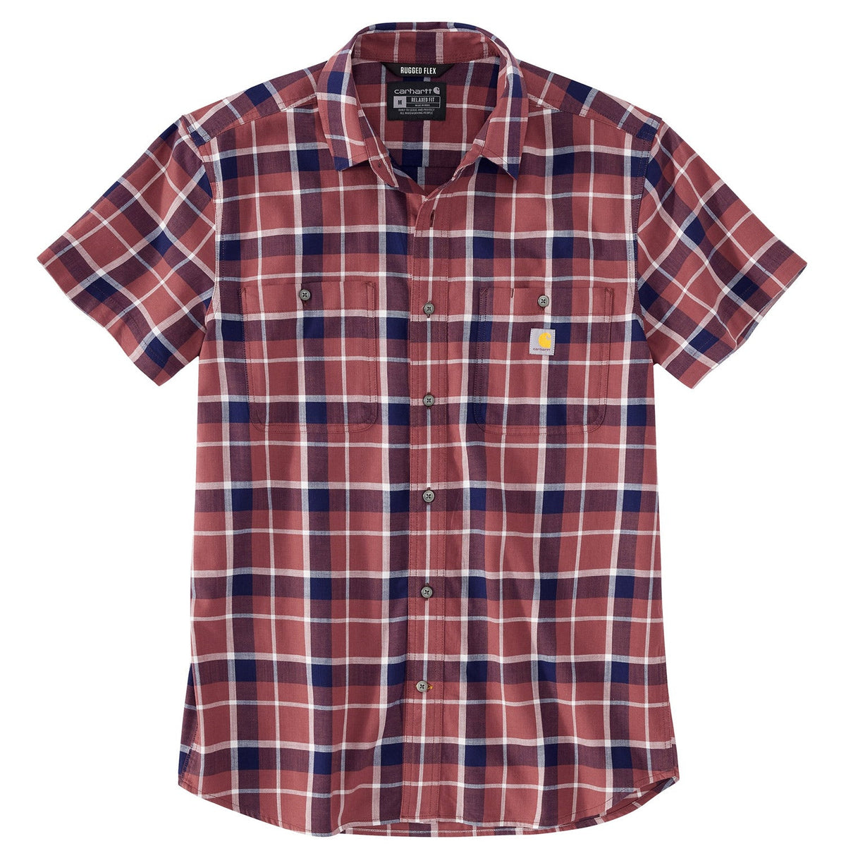 Carhartt Men's Rugged Flex Lightweight Button-Down Short Sleeve Plaid Shirt Work Shirts Carhartt Apple Butter 2XL Reg