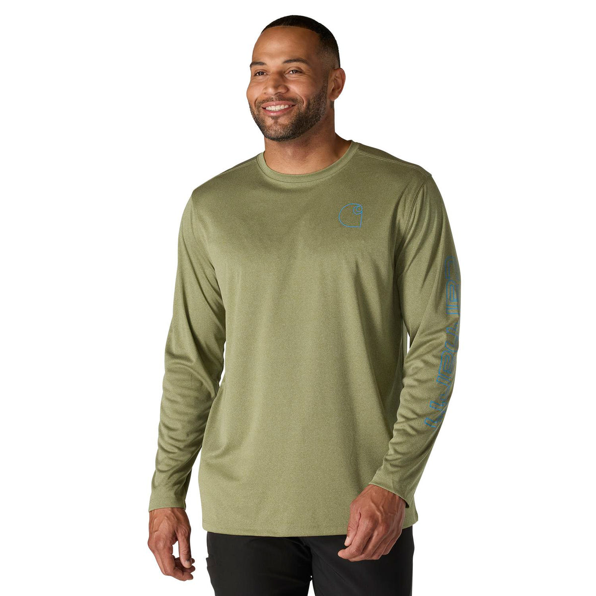 Carhartt Men's Force Sun Defender Lightweight Long Sleeve Logo T-Shirt Long Sleeve T-Shirts Carhartt Dark Bronzed Green Heather 2XL Reg