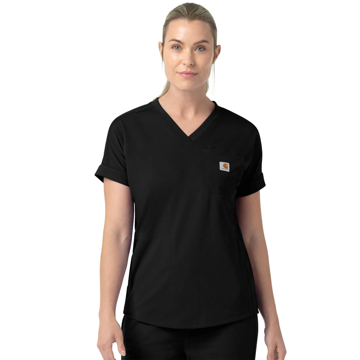 Carhartt Women's Force Cross-Flex Knit V-Neck Scrub Top Scrubs Carhartt Black 2XL Reg