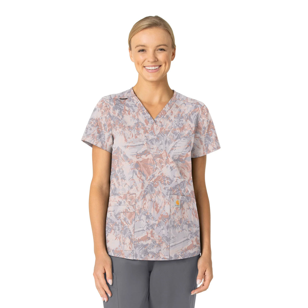 Carhartt Women's Cross-Flex V-Neck Print Scrub Top Scrubs Carhartt Snowy Ridges 2XL Reg