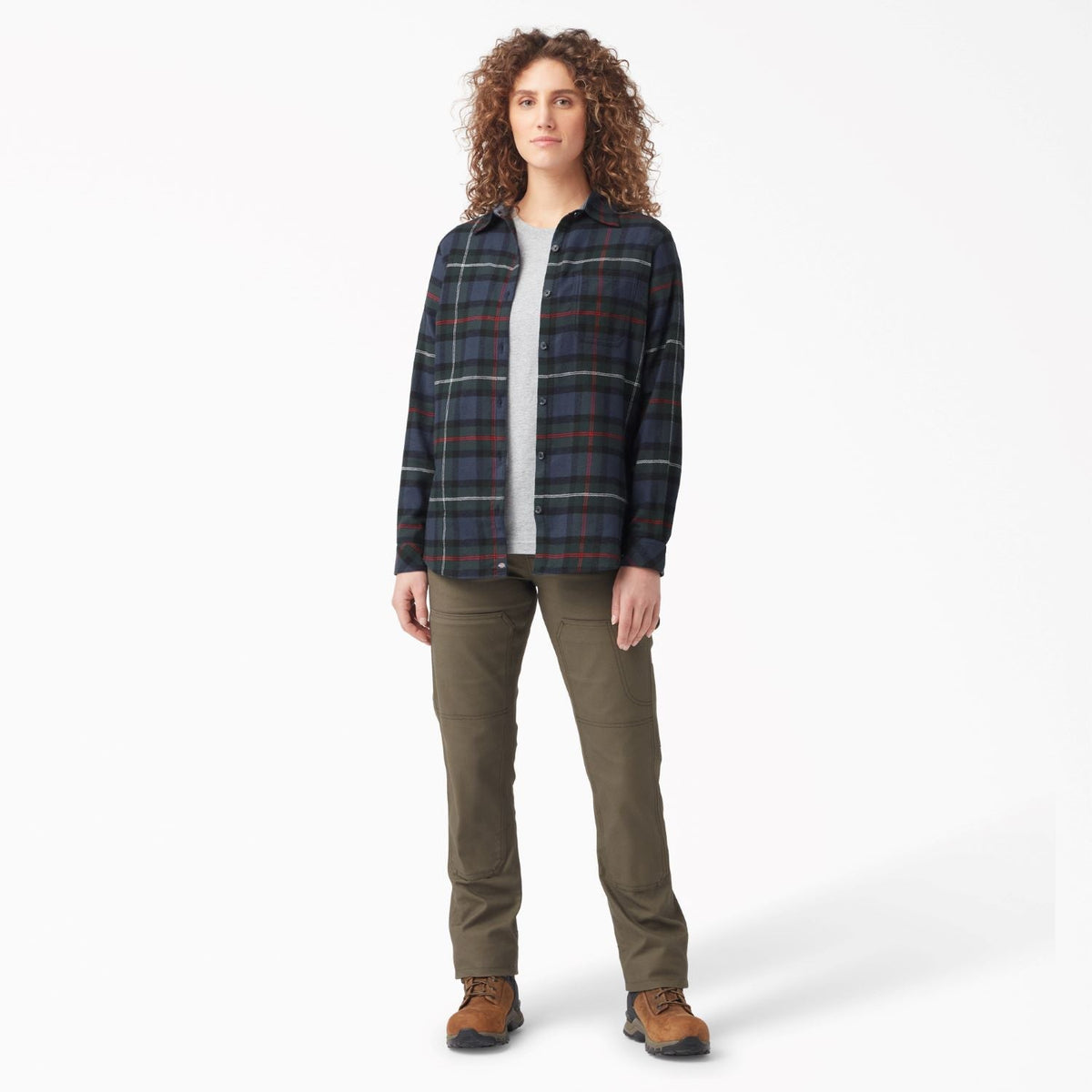 Dickies Women's Plaid Long Sleeve Flannel Shirt Work Shirts Dickies
