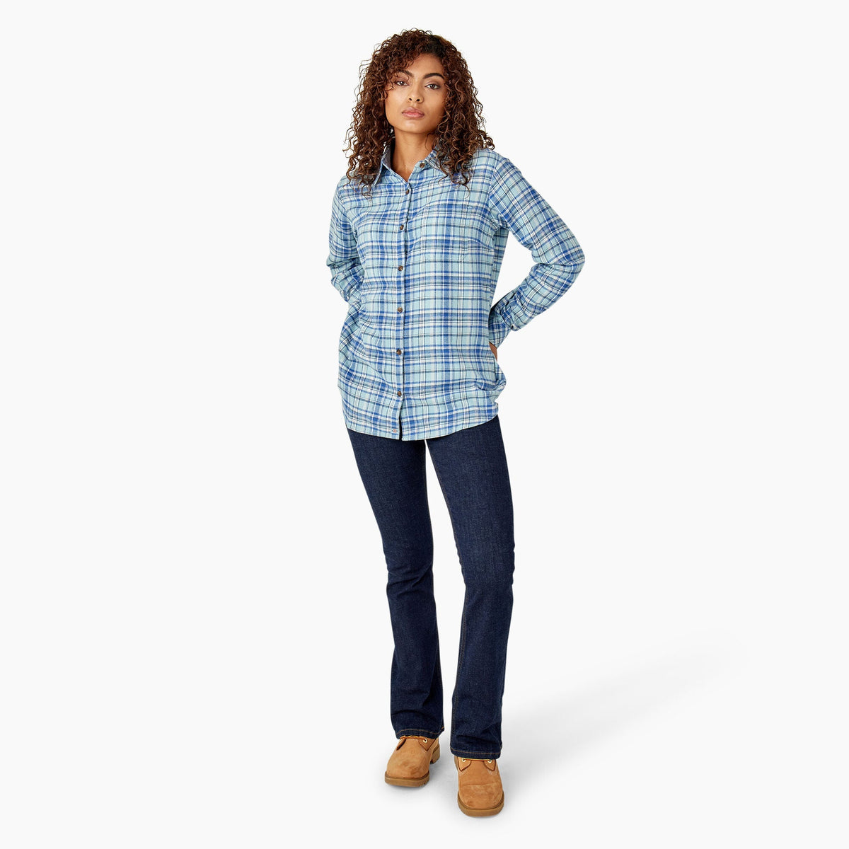 Dickies Women's Plaid Long Sleeve Flannel Shirt Work Shirts Dickies
