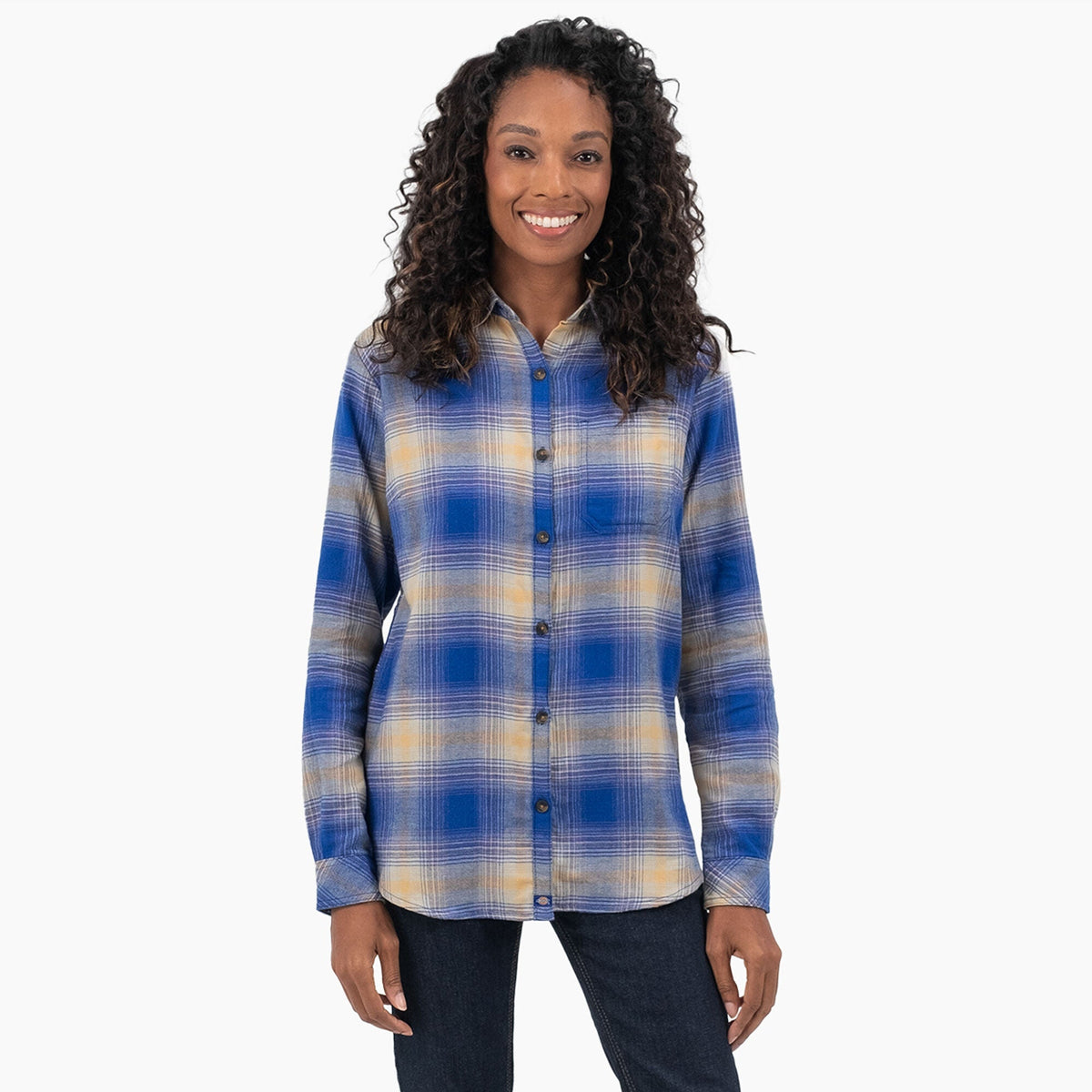 Dickies Women's Plaid Long Sleeve Flannel Shirt Work Shirts Dickies Blue Surf 2XL Reg