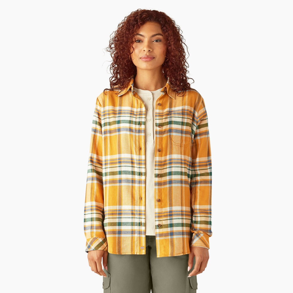 Dickies Women's Plaid Long Sleeve Flannel Shirt Work Shirts Dickies Inca Gold 2XL Reg