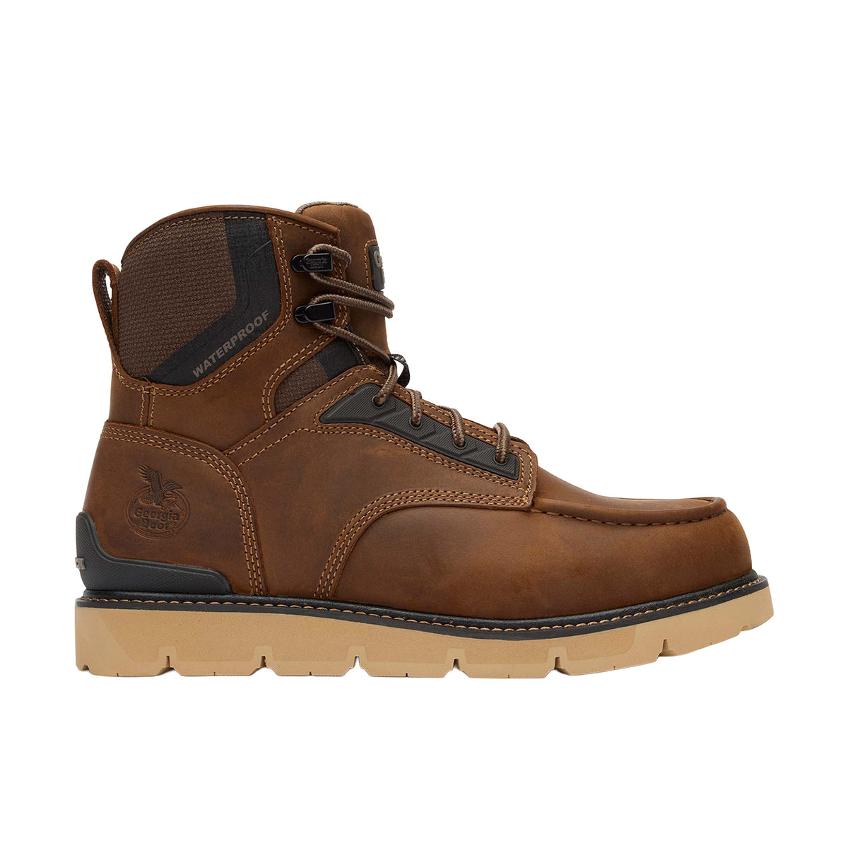 Georgia Boot Men's 6" Carbon Flex Wedge Waterproof Moc-Toe Work Boot Work Boots Georgia Boot Brown 10 M