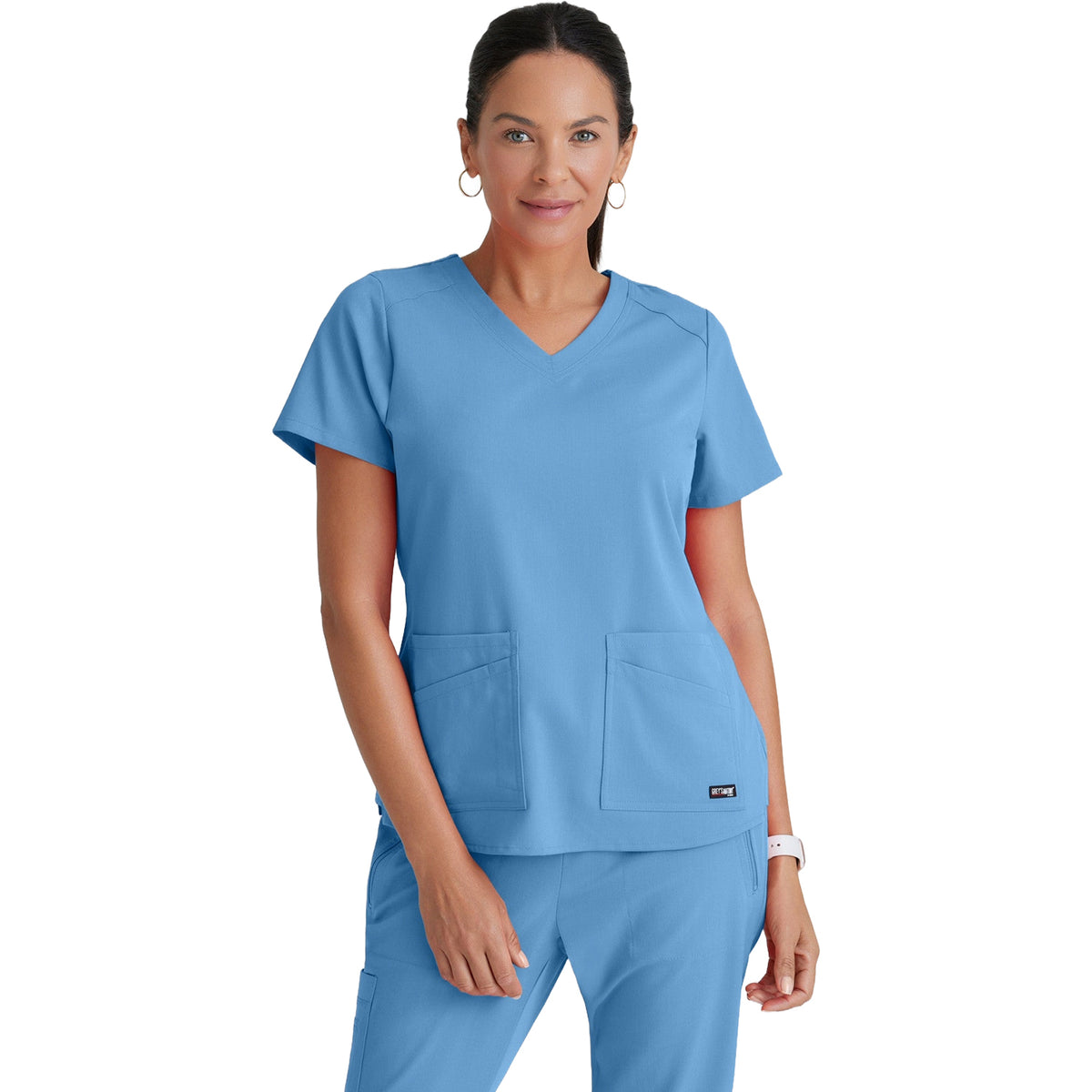 Grey's Anatomy Women's Stretch Emma 4-Pocket V-Neck Scrub Top Scrubs Grey's Anatomy Ciel Blue 2XL Reg