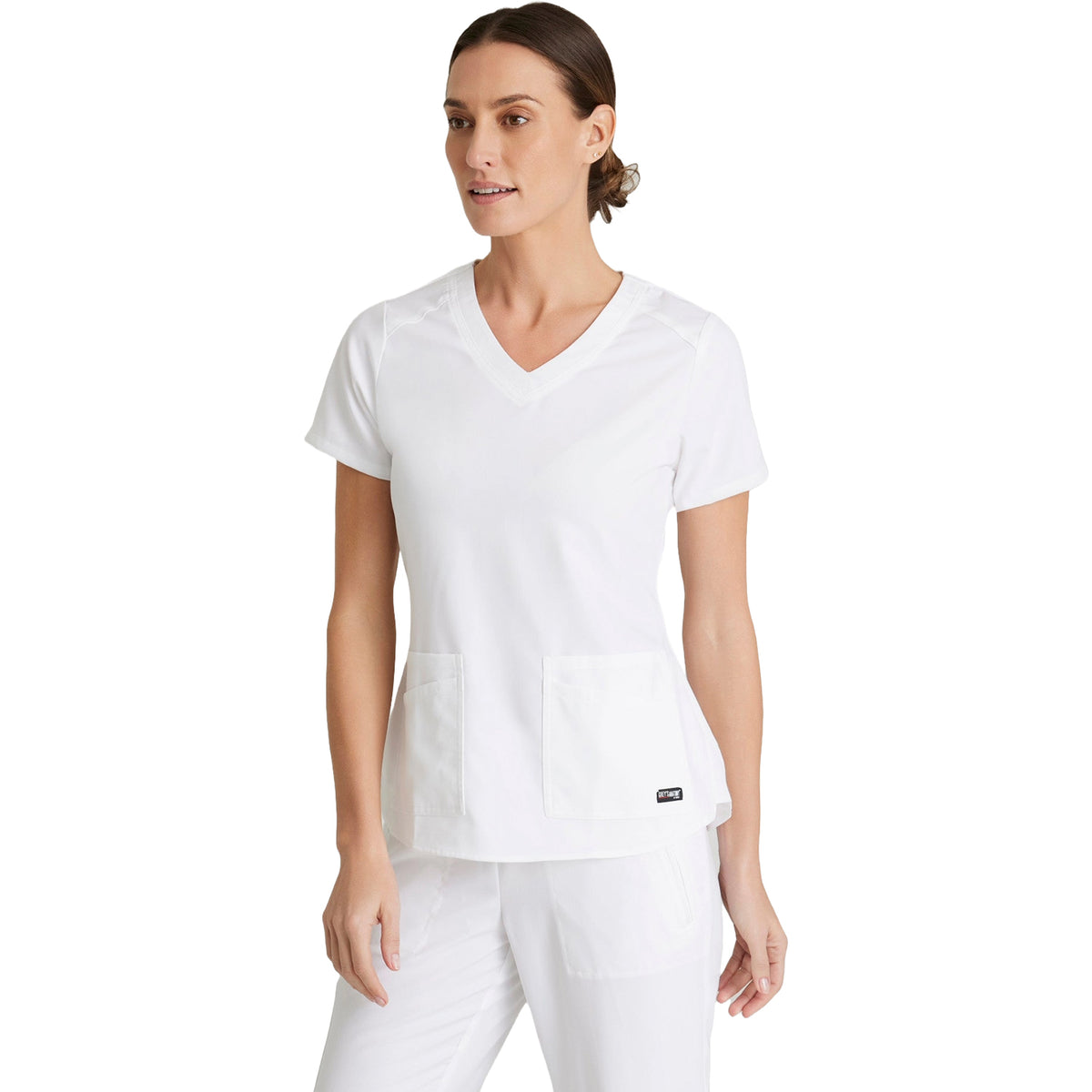 Grey's Anatomy Women's Stretch Emma 4-Pocket V-Neck Scrub Top Scrubs Grey's Anatomy White 2XL Reg
