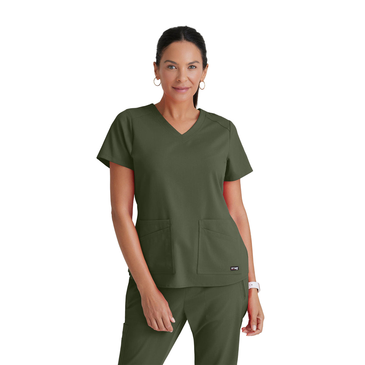 Grey's Anatomy Women's Stretch Emma 4-Pocket V-Neck Scrub Top Scrubs Grey's Anatomy Olive 2XL Reg