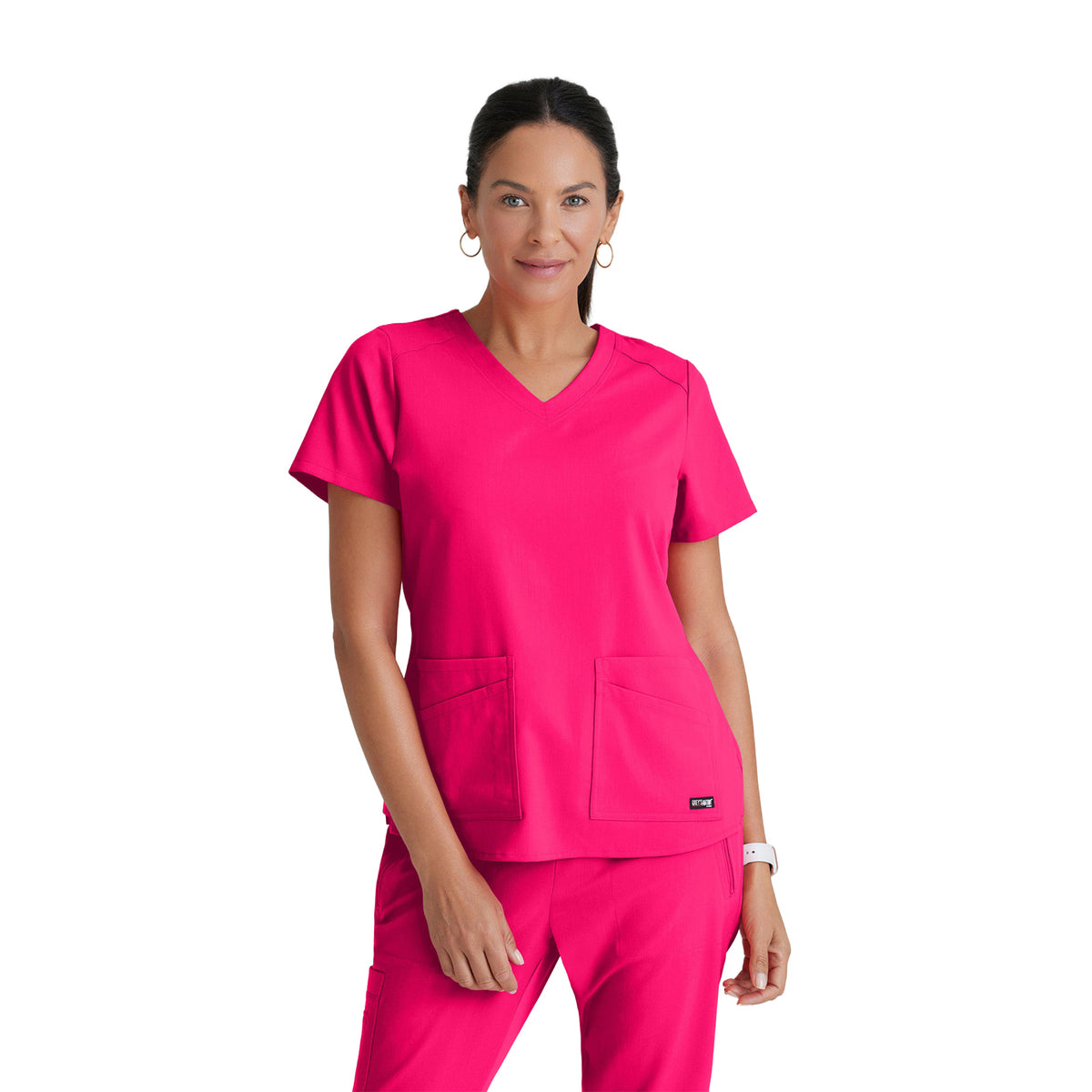Grey's Anatomy Women's Stretch Emma 4-Pocket V-Neck Scrub Top Scrubs Grey's Anatomy Vibrance Pink 2XL Reg