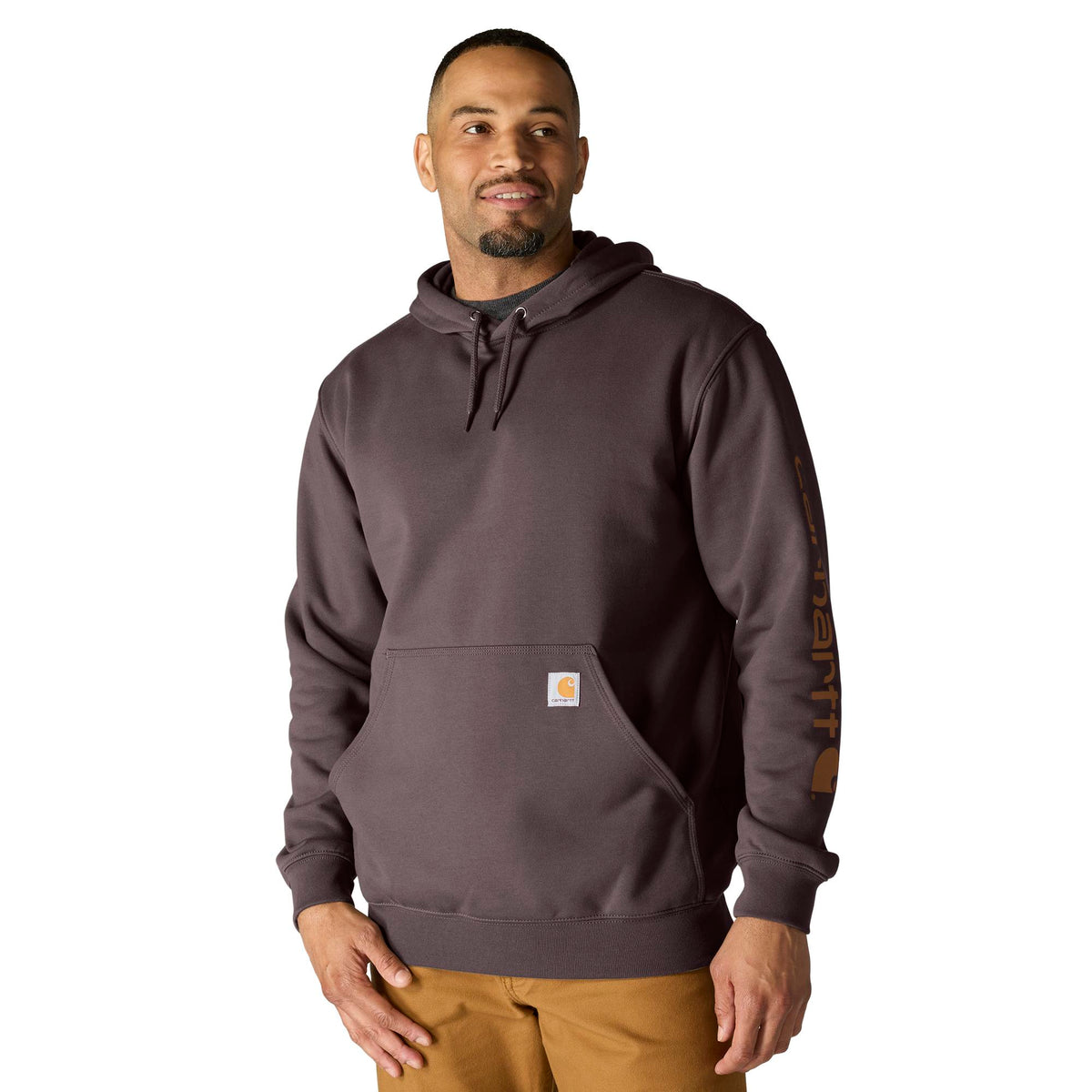 Carhartt Men's Signature Logo Hooded Pullover Sweatshirt Sweatshirts & Hoodies Carhartt Dark Sepia 2XL Reg