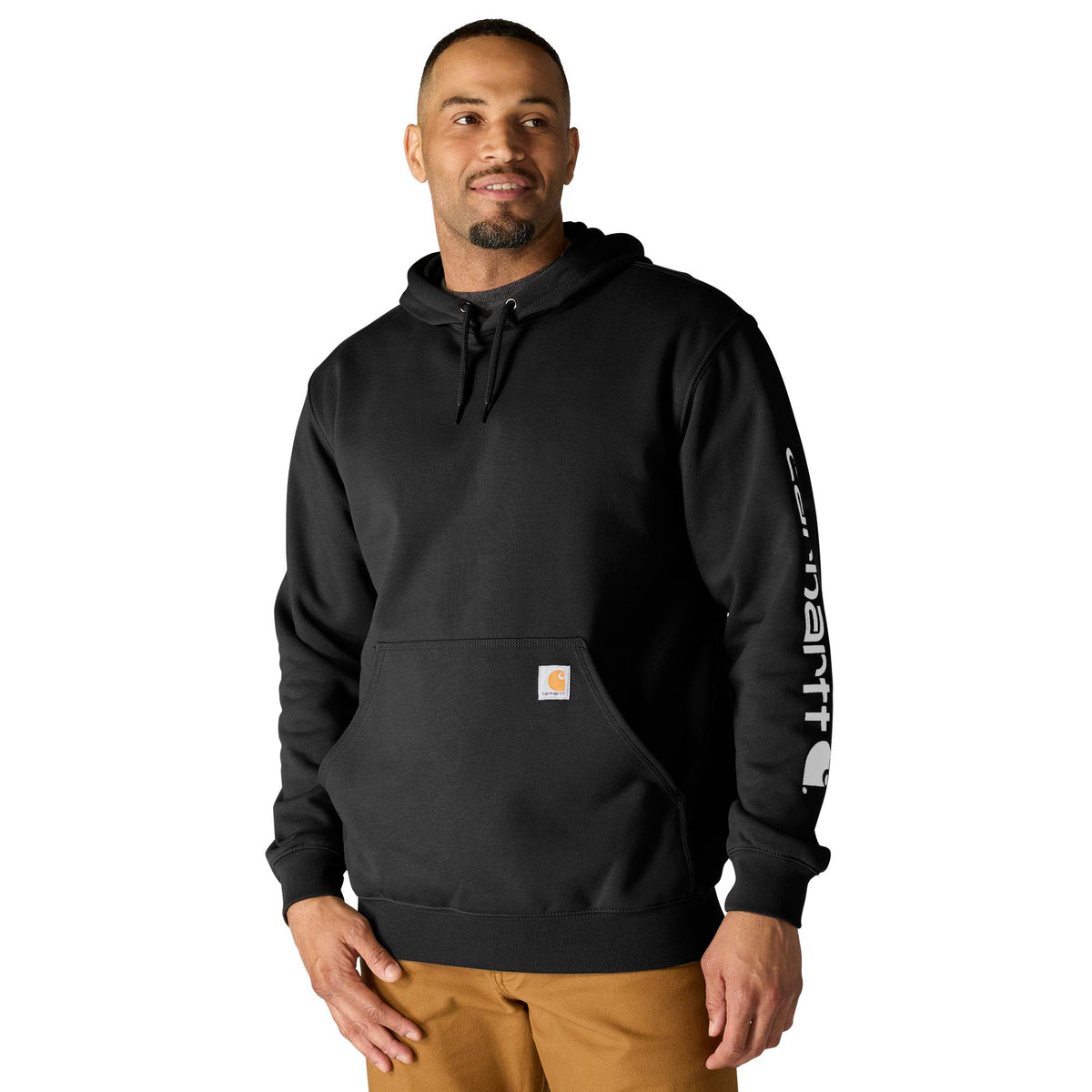 Carhartt Men's Signature Logo Hooded Pullover Sweatshirt Sweatshirts & Hoodies Carhartt Black 2XL Reg