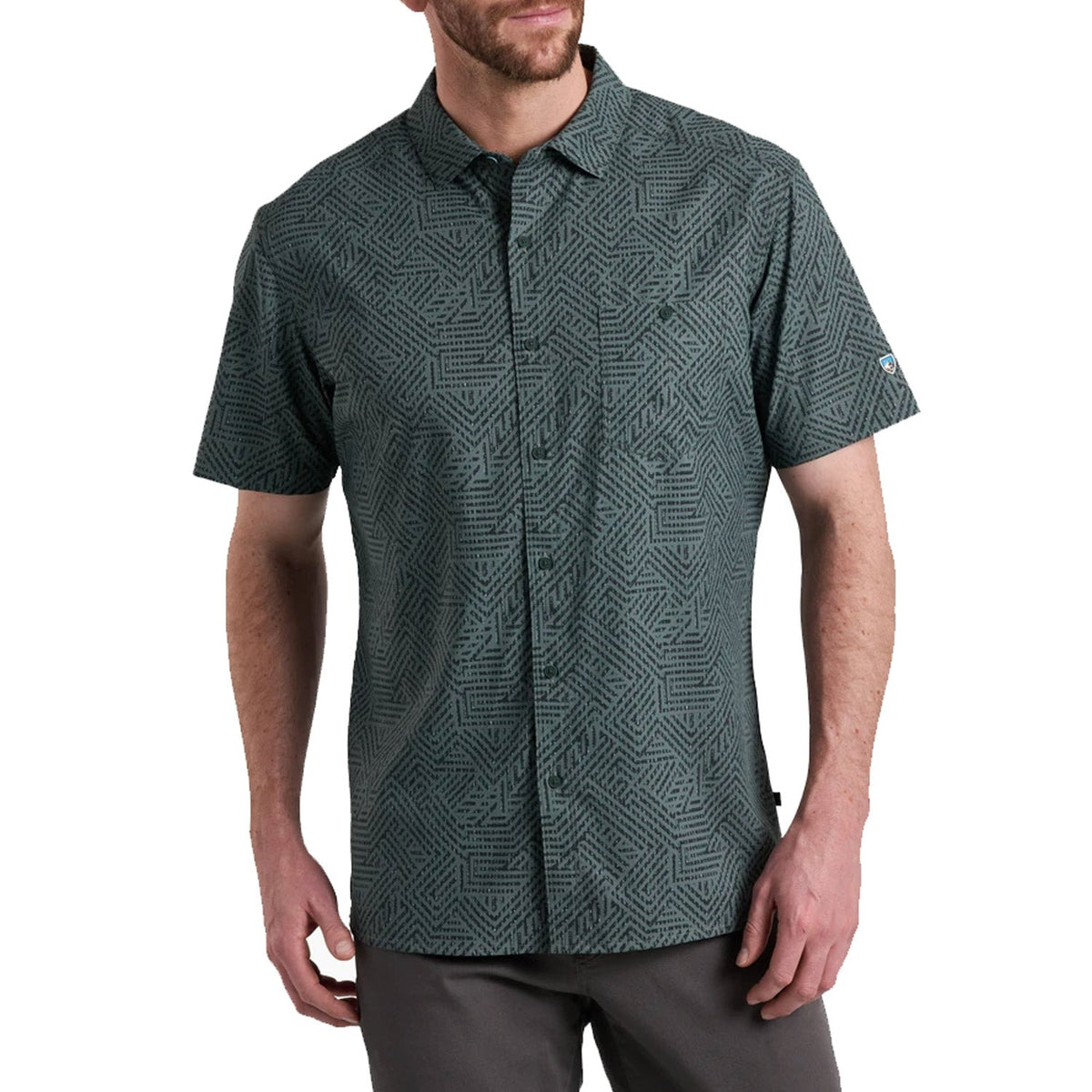 KÜHL Men's Persuadr UPF-50 Button-Down Short Sleeve Shirt Work Shirts KUHL Green Onyx 2XL Reg