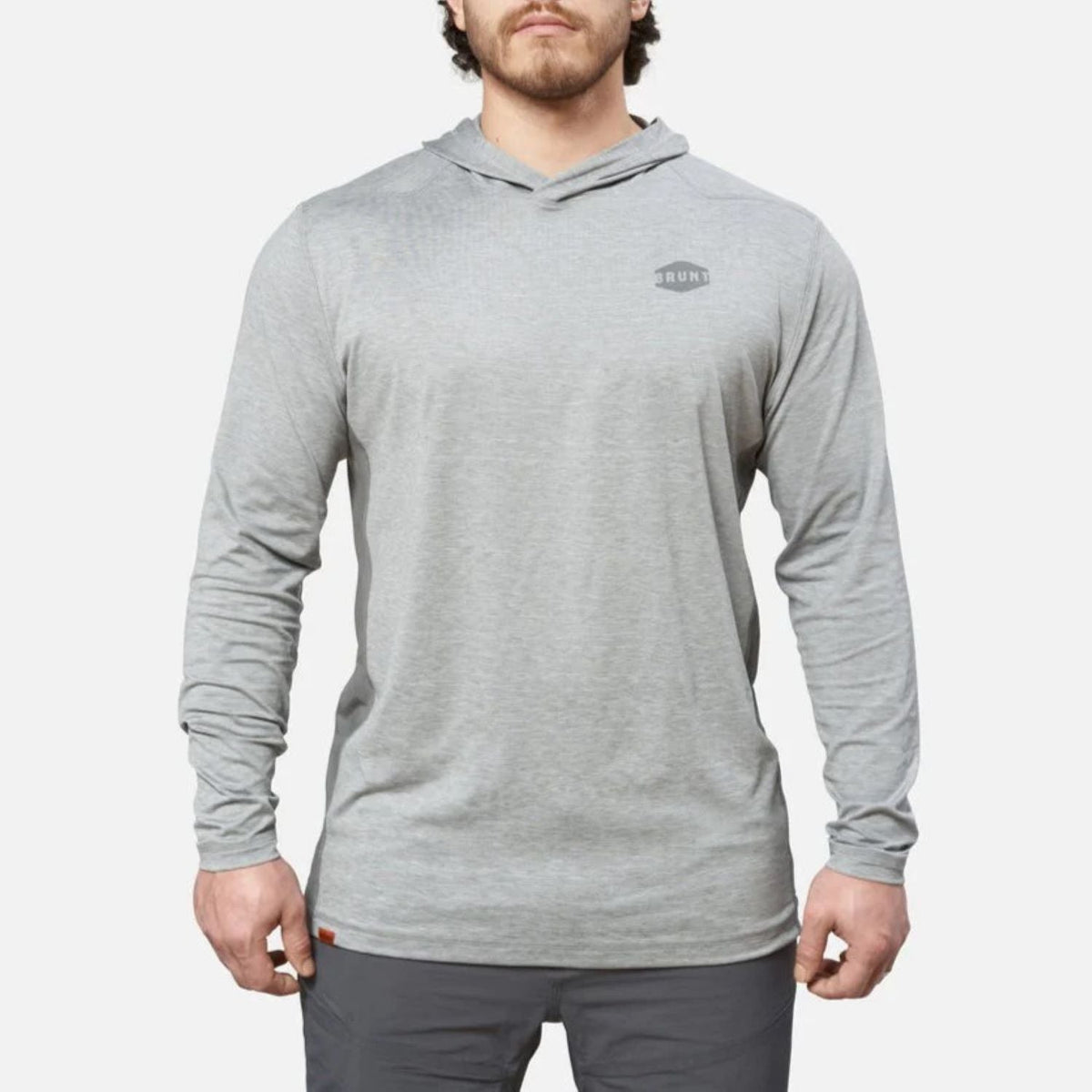 BRUNT Men's The Mckenna Tech UPF 50 Hooded Long Sleeve T-Shirt Long Sleeve T-Shirts BRUNT Grey Heather 2XL Reg
