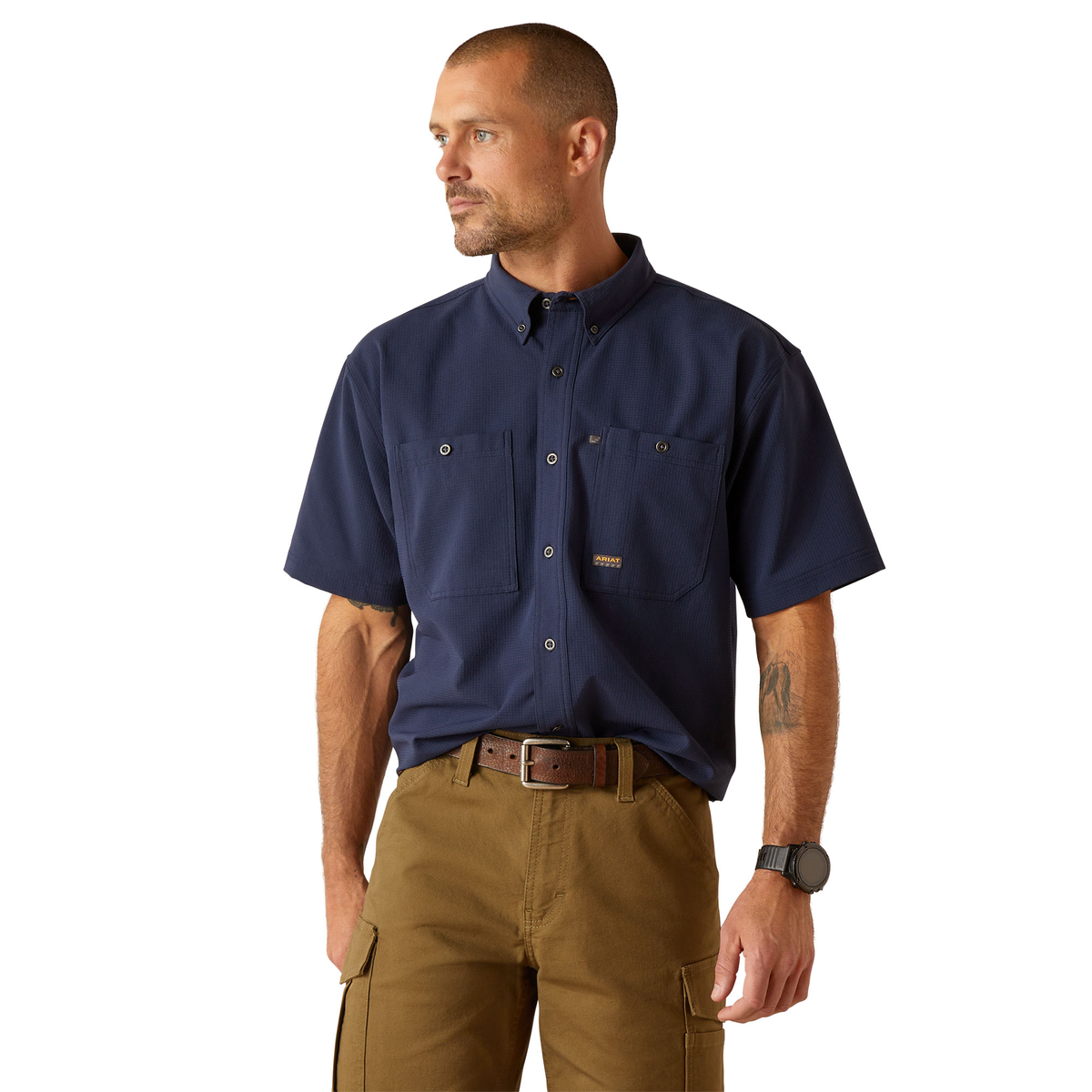 Ariat Men's Rebar Made Tough 360 AirFlow Short Sleeve Work Shirt Work Shirts Ariat Navy 2XL Reg