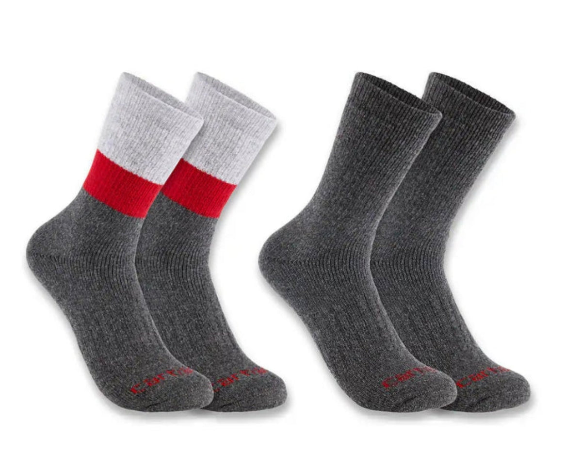 Carhartt Men's Midweight Synthetic Wool Blend Colorblock Crew Sock 2 Pack Socks Carhartt Grey Assorted L