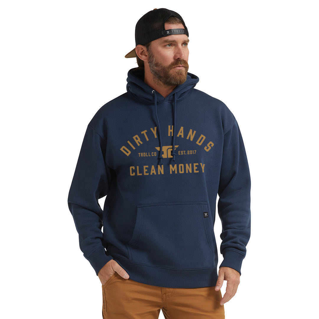 Troll Co. Men's "Dirty Hands Clean Money" Classic Hooded Sweatshirt Sweatshirts & Hoodies Troll Co. Navy 2XL Reg