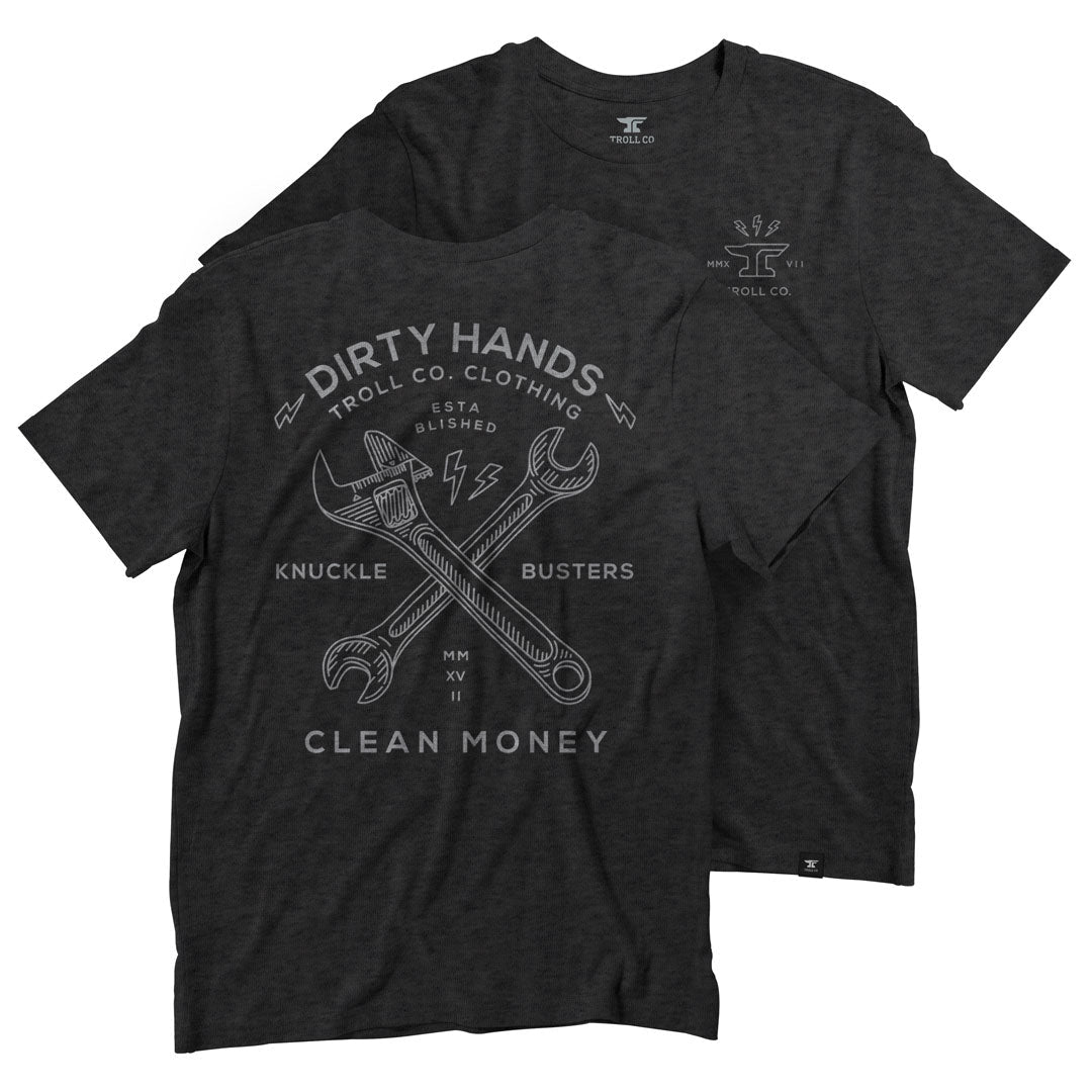 Troll Co. Men's Dirty Hands Twisting Wrenches Short Sleeve T-Shirt T-Shirts Troll Co. Charcoal Heather 2XL Reg