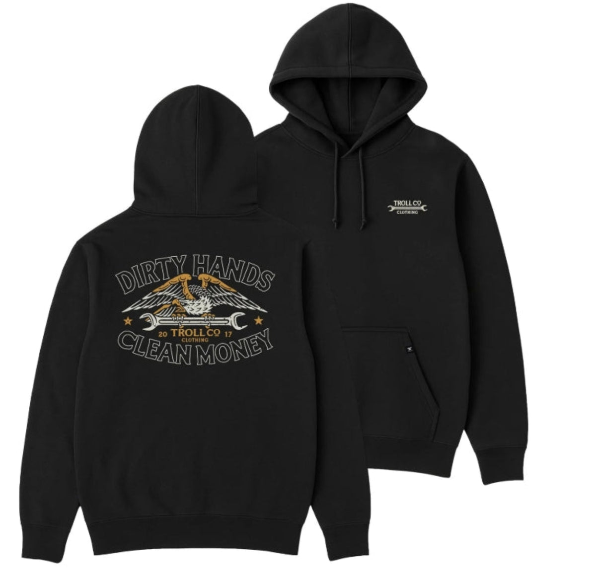 Troll Co. Men's "Dirty Hands Clean Money" Wing Spanner Graphic Hoodie Sweatshirts & Hoodies Troll Co. Black 2XL Reg