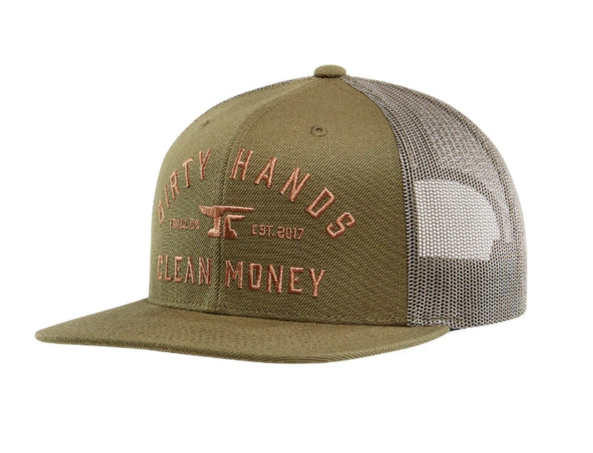 Troll Co. "Dirty Hands Clean Money" Flat Bill Snapback Meshback Cap Hats & Caps Troll Co. Military Green OS