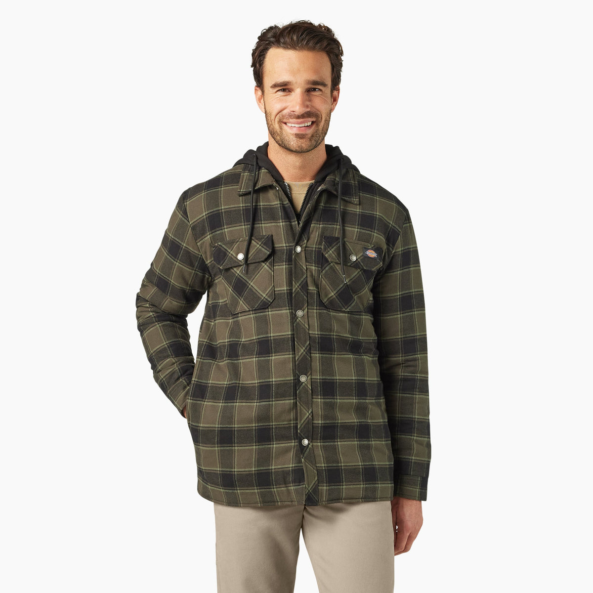 Dickies Men's Durable Water Repellent Hooded Flannel Shirt Jac Jackets & Coats Dickies Thyme 2XL Reg