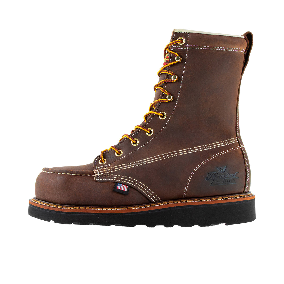 Thorogood Men's American Heritage 8" Black Heel Moc Toe Maxwear Wedge Steel Toe Work Boot Work Boots Thorogood
