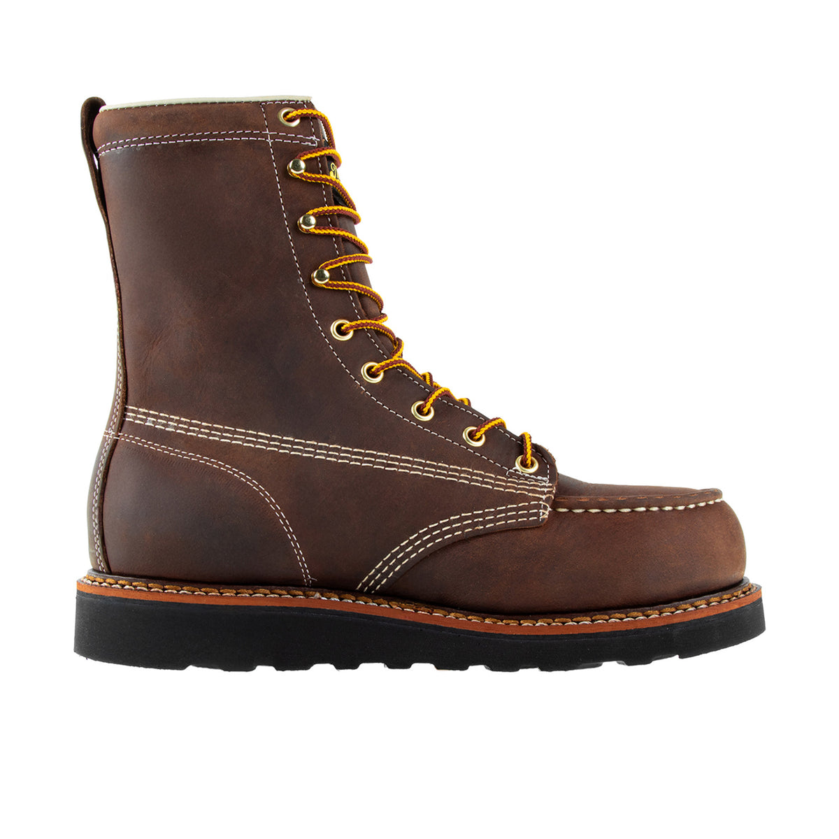 Thorogood Men's American Heritage 8" Black Heel Moc Toe Maxwear Wedge Steel Toe Work Boot Work Boots Thorogood Crazy Horse 10 2E